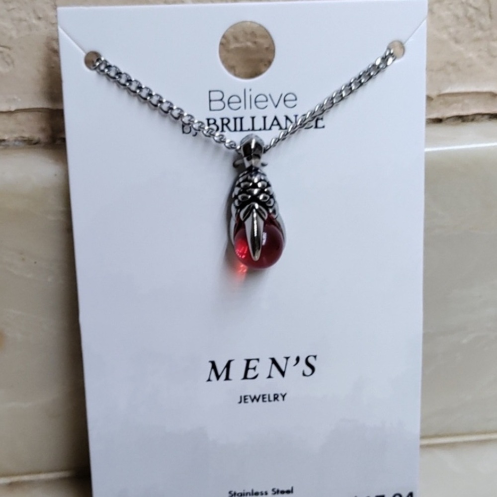 Believe by Brilliance Men's Gothic Red Crystal Claw Pendant Necklace NEW NWT